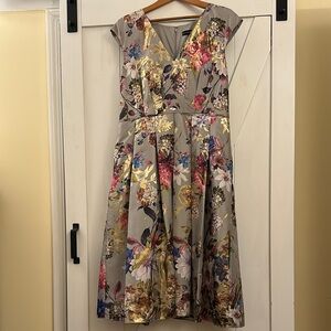 Aidan Mattox Gray, Pink and Blue Fit and Flare Midi Dress